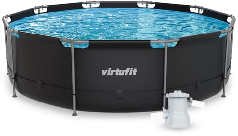 VirtuFit Piscina rotonda Ø 366 x 100 cm, antracite, con pompa filtro, stabile e durevole, piscina da giardino per famiglie
