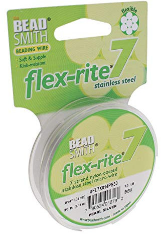 Beadsmith Flex Rite Flex Rite Beading Stringing Wire 30 Feet Nylon Coated Stainless Steel 7 Strand Tigertail 8Lb Break 0.014 Pearl Silver