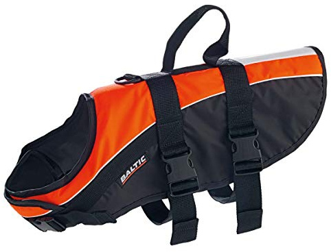 Baltic Mascot Schwimmhilfe für Haustiere, Schwarz/Orange, Größe M (8–15 kg)