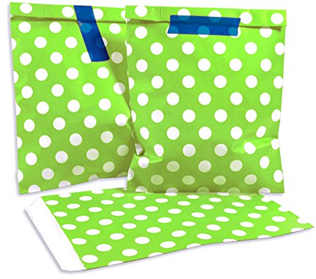 Frau WunderVoll® 100 PAPIERTÜTEN GRÜN, Punkte 13 x 16,5 cm, 45 Gramm Papier, flach / Candy Bar, Hochzeit, Kindergeburtstag, Papiertütchen, Candybag, Tüten, Mitgebseltüten