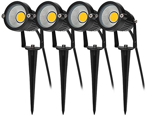 BLOOMWIN 4PCS Éclairage Extérieur à Piquer COB 5W 220V IP65 Étanche LED Spot Orientable Projecteur Lampe de Jardin Éclairage pour Chemins Plantes Balcon Terrasse Pelouse Blanc Chaud