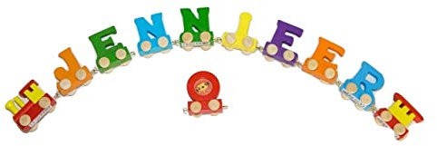 Buchstabenzug Bunt Namens-Set 8 Buchstaben Namen (kostenfreie Loc, Waggon & Fotozug) | Fun World Toys® Buchstaben Zug Holz Name