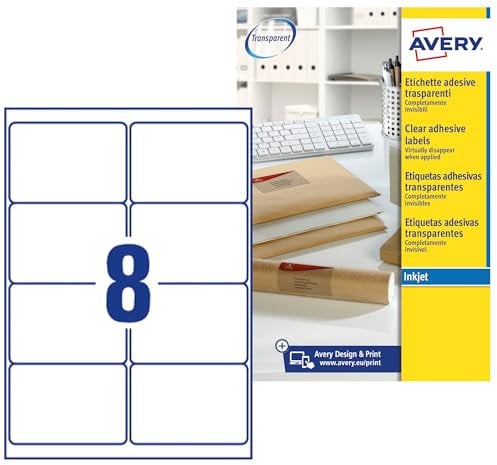 Etichette trasparenti QuickPEEL™ Avery Inkjet 99,1x67,7 mm 8 et/ff J8565-25 (conf.25)