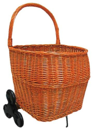 Panier à bûches à roulettes demi rond en osier buff spécial escalier