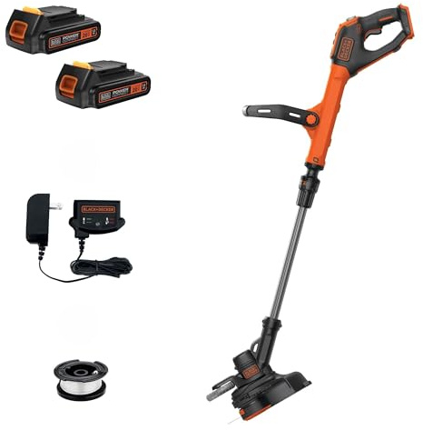 BLACK+DECKER 20V MAX Cordless String Trimmer and Edger, 12 Inch Weed Eater, 2-Speed Control Weed Wacker, 2 Batteries, Charger and Spool Included (LSTE525)