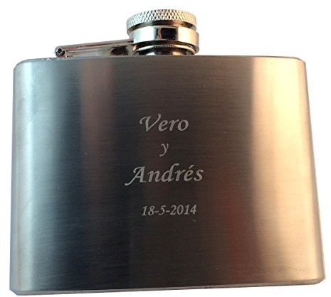 Petaca de acero personalizada con texto. Pack 10 unidades