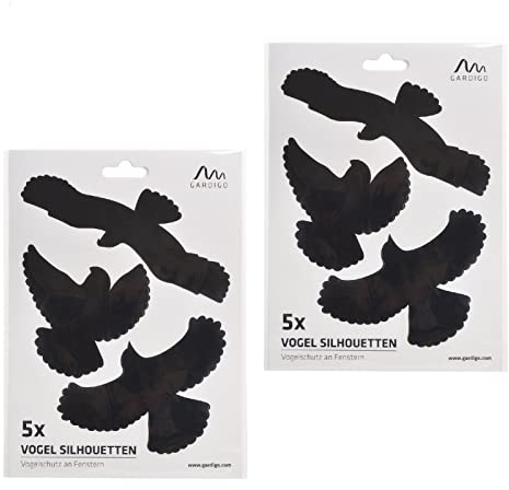 GARDIGO® Vogelschutz Fensterbilder Selbstklebend - 10 Stück I Fensterfolie zur Vogelabwehr I Schwarz I Aufkleber für Glas, Fenster, Türen, Wintergärten I Fensterschutz vor Vogelschlag und Glasbruch