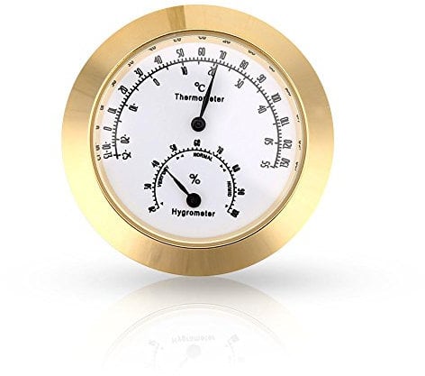 Musikinstrument Thermometer Hygrometer, Runder Luftfeuchtigkeits Temperatur Meter für Violinen Gitarren Fall (Gold)