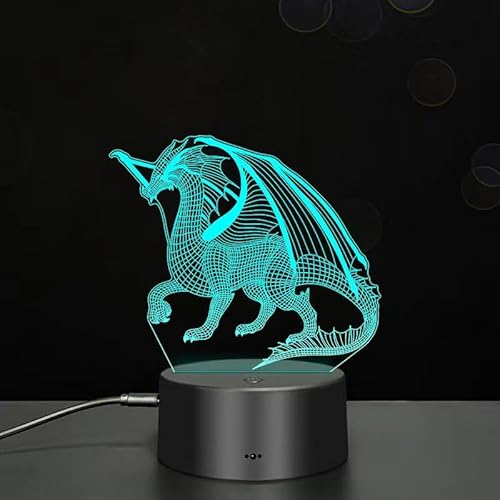 Xdorra 3D Drachen Nachtlicht, 7 Farben kreative LED-Lichter 3D Lichter für Kinder Weihnachtslichter Schlafzimmer Dekoration für Jungen und Mädchen, beste Wahl für Jungen und Männer