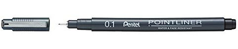 Pentel Pointliner S20P-1A, Fineliner, schwarz, wasserfest und lichtecht, 0,1 mm, 12 Stück