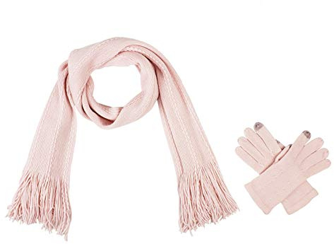 BRUCERIVER Damen Ultraweich Schal & Handschuh Set | Gestrickter, Touchscreen Funktion, Cable Design