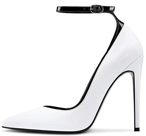 Castamere Zapatos de Tacón Mujer Moda Tira de Tobillo Tacón de Aguja 12CM High Heels Blanco Satín Zapatos EU 36