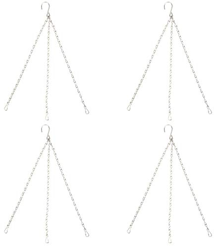 Hanging Basket Chains, 4 PCS Hanging Chain with Clips & Hooks, Stainless Steel Flower Pot Chains for Hanging Plants, Metal Hanging Basket Replacement Chain with 3 Point for Bird Feeders, Planters