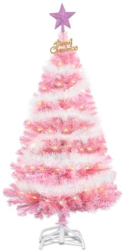 Künstlicher Weihnachtsbaum, 122 cm, mit Metallständer, rosa Weihnachtsbaum für Urlaub, Zuhause, Büro, Party-Dekoration