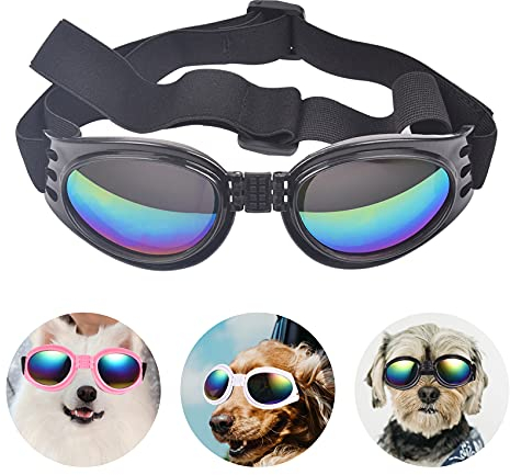 Jiayaus Hundebrille für Kleine Hunde Mittelgroßer Hund, Sonnenbrille Hund mit Verstellbarer Riemen, Hunde Sonnenbrille UV, Modischer Augenschutz Winddichte Regensichere