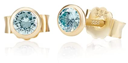 NKlaus Paar 4,0mm 333 Gelb Gold 8 Karat Ohrstecker Kristall Zirkonia Aquamarin Butterfly Verschluss Damen Mädchen 3370