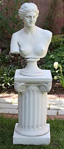 JS Garten Deko Beton Figuren Statue Büste Venus von Milo auf ionischer Säule H 66 cm Satz Dekofiguren Gartenskulpturen