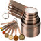 SPUVGVC Copper Measuring Cups and Spoons - 6 Plated Cups, 7 Metal Spoons, 1 Leveler - Dry Measure Set