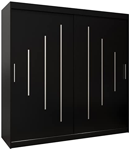 Kryspol Schwebetürenschrank York 200 cm Kleiderschrank mit Kleiderstange und Einlegeboden Schlafzimmer- Wohnzimmerschrank Schiebetüren Modern Design (Schwarz)