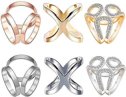 Lansls 6 Stück Schal Ringe, 3 Stile Metall Schal Clip, Schals Ring Verschluss, Halstuch Clip, Modisch Schal, Metall Schals Schnalle für Tägliche Kleidung, Hochzeiten, Tänze, Partys (Gold+Silber)