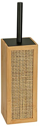 WENKO WC-Garnitur Allegre, dekorativer Toilettenbürstenhalter im trendigen Boho-Style aus hochwertigem Bambus und Rattan-Geflecht, inkl. WC-Bürste mit Stahl-Stiel, 9,5 x 36,5 x 9,5 cm, Natur/Schwarz