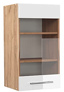 Vicco Küchenglasschrank Fame-Line, Weiß Hochglanz/Goldkraft Eiche, 40 cm