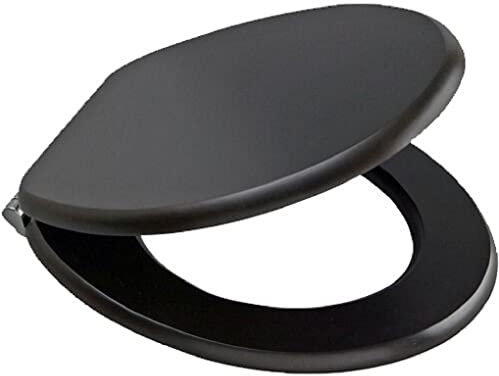 Optimal Products 18'' INCH MDF Universal Bathroom WC Toilet SEAT Quick Easy FIT Wooden Oval Shape (Black)