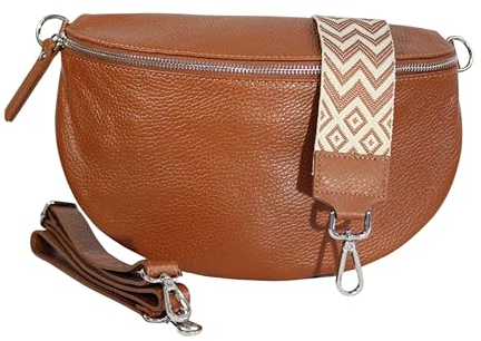 Bauchtasche Damen Stylisch Moderne Taschen mit Breitem Wechselgurt Nappa Leder Genuine Leder Bauchtasche Inklusive Breiter Gurt Gürteltasche Crossbag Crossbody Bag Damen Ledertasche (Braun Beige)