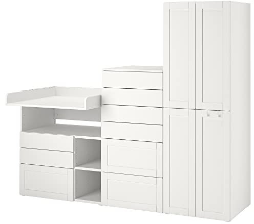 Ikea PLATSA/SMÅSTAD Aufbewahrungskombination, 210x79x181 cm, weiß mit Gestell/mit Wickeltisch