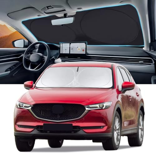 INSAUTO Parasol para parabrisas compatible con Mazda CX5 CX-5, CX-3, CX-9, 2022, 2021, 2020, 2019, 2018, parasoles para ventana delantera 210T, accesorios geniales para automóvil (61 x 33.5 pulgadas)