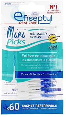 Efiseptyl - 60 Mini Picks - Bâtonnets Gomme - Doux et Facile d'Utilisation - Sachet Refermable