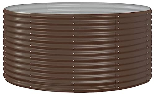 vidaXL Powder-Coated Steel Garden Raised Bed, Rust-Resistant and Weather-Proof Planter for Outdoor Use, Ideal for Planting Vegetables and Flowers - Brown, Large, Round-Shape 140x140x68 cm