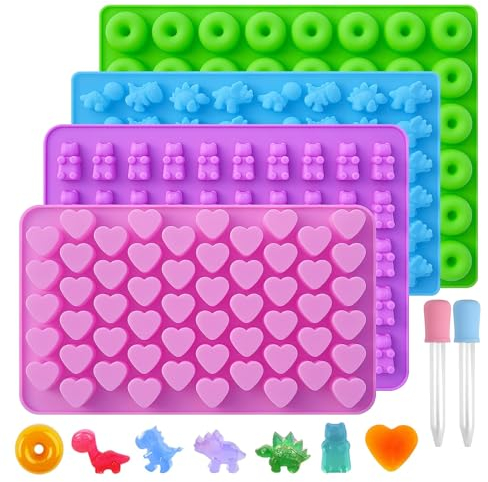 PUCIO Ours Moules à Bonbons En Silicone Lot De 4 Moules à Chocolat En Silicone Réutilisables Avec 2 Compte Gouttes Moules à Forme De Oursons Bonbons Cœur Pour Faire Gelée Chocolat Muffin