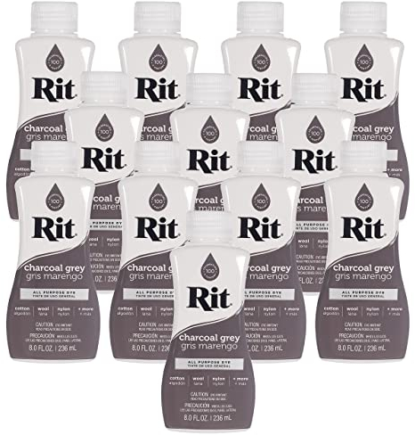 Rit Dye - Tinte líquido para telas de 8 onzas para ropa, decoración y manualidades, color gris carbón (paquete de 12)