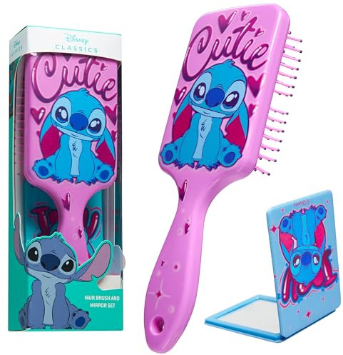Disney Stitch Brosse à Cheveux pour Filles, Ensemble de Brosse et Miroir Compact