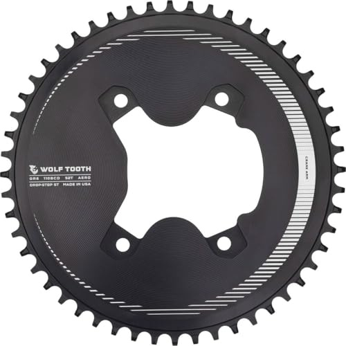 Wolf Tooth 110 BCD Asymmetrisches 4-Bolzen Aero Kettenblatt für GRX Kurbeln Drop-Stop ST 50T