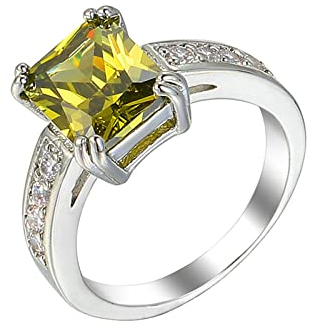 Bishilin Frauen Ring mit Stein, Damen Ringe Versilbert 4-Steg-Krappenfassung mit Olivgrün Zirkonia Eheringe Hochzeit Ring Silber Ringgröße 54 (17.2)