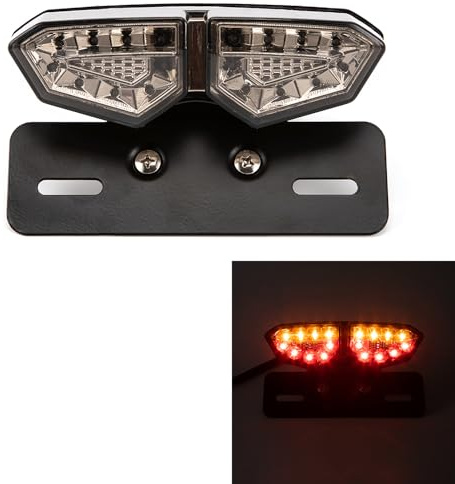 evomosa Piloto trasero de moto Pilotos traseros LED Piloto de freno para cruiser moto vintage Pilotos de señalización de parada (concha negra)