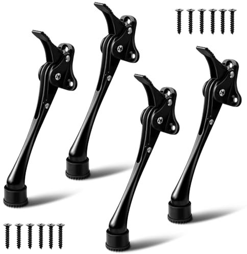4 Pack Door Stops Black Kickdown Door Stoppers Heavy Duty Doorstop Indoors Outdoor, Non-Slip Rubber Tip, Keep Door Open