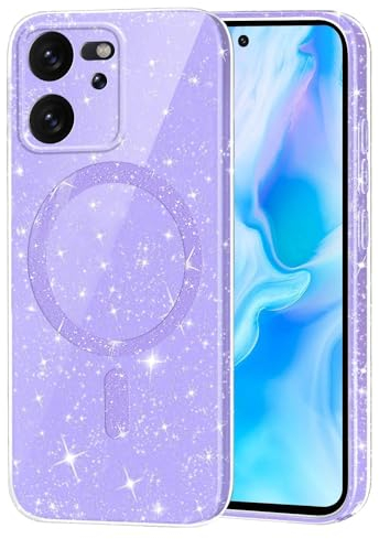 Coqinen Handyhülle für Xiaomi 13T / Xiaomi 13T Pro Hülle, Glitzer Magnetisch Schutzhülle, Weiche TPU Silikon Stoßfest Schutz Case für Niedliche Frauen und Mädchen, Violett