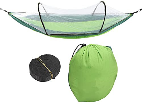 AONYAYBM Hamac de Camping avec Filet, Hamac Amovible à Ouverture Rapide Automatique, Super Léger, Portable pour Une Personne, pour Camping, Patio, Cour,(Vert Fruit mélangé à du Vert foncé)