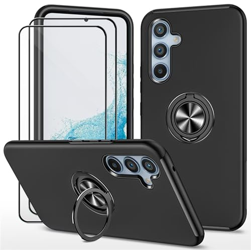Dechyi Coque pour Samsung Galaxy A35 5G (6.6) et 2 pièces Verre trempé Housse Etui Support de Bague résistant aux Chocs résistant aux Rayures PC Silicone Heavy Duty Robuste Durable-Noir