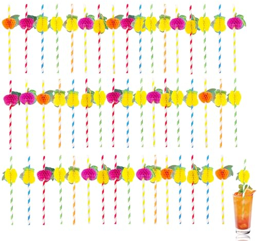 50Pcs Cocktail Straws - Cocktail Accessories for Drinks, 3D Paper Straws, Summer Party Straws, Hawaiian Straws for Cocktail Decorations Tropical Party Cold Drinks, Juices