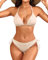 Neckholder-Bikini-Set für Damen, zweiteiliger Triangel-Badeanzug, zum Binden von 2025, niedliche Bademode, Geripptes Beige, S
