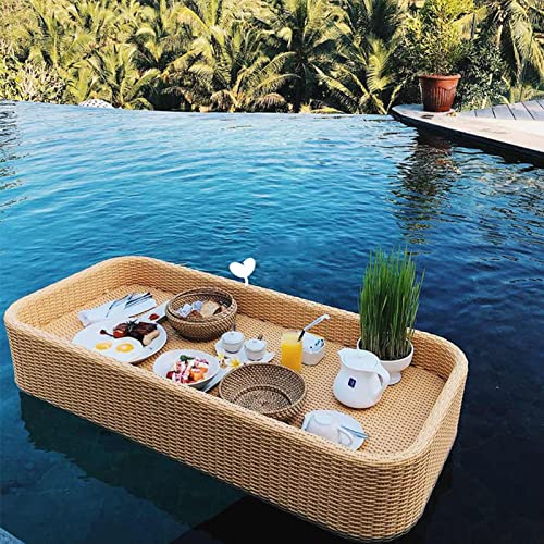 Bandeja para Servir Tejida de ratán, Bandeja para Servir Mesa de Barra Flotante Extra Grande, Bandeja para Servir para Fiestas Resistente al Desgaste, para Piscina o Fiesta en la Playa, refr