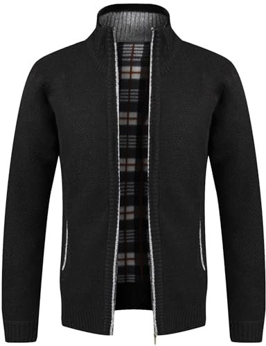 GLESTORE Strickjacken für Herren Strickjacke Cardigan Trachtenjacke Herren Fleecejacke Winter Herren Schwarz L