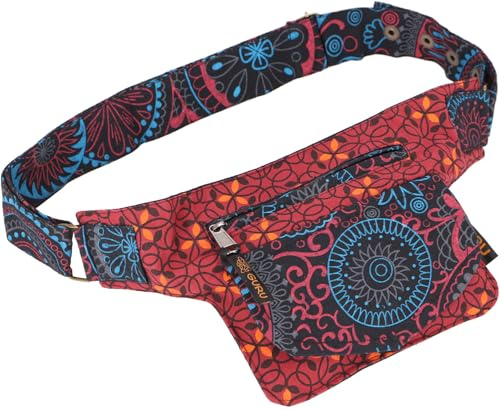 GURU SHOP Farbenfrohe Gürteltasche, Festival Bauchtasche, Crossbody Bag - Rot/schwarz, Unisex - Erwachsene, 14x17x5 cm