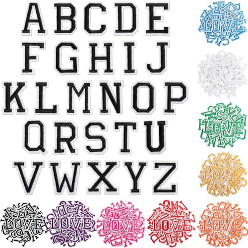 Iron on Letters and Numbers Patches for Clothes DIY Embroidered Patch A-Z, Numbers 0-9 Applique for Clothes Hats Backpacks Jackets Pants DIY Accessories (52pcs-Black, Pack of Letter)