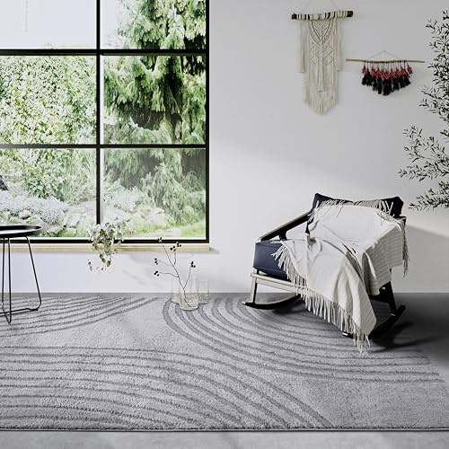 ELLE Decoration Hochflor Teppich Pigment – Moderner Wohnzimmerteppich, Langflor Shaggy, Modernes Muster, Flauschig Weich Boho für Wohnzimmer, Schlafzimmer – Hellgrau, 200x280cm