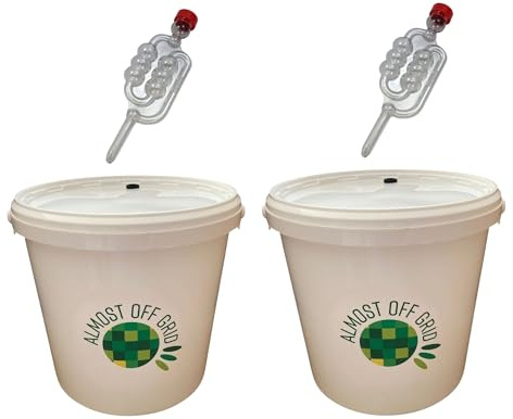 5 Litre Fermentation Buckets with Lids, Grommets and Airlocks x 2 - Homebrewing Wine, Mead, Cider Making